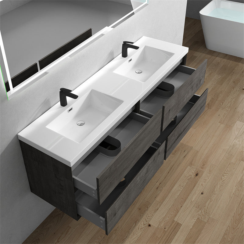 Ashley 72'' Floating Vanity, Acrylic Top, Double Sink, Smoke Oak