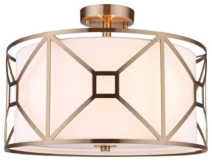 Woodbridge Lighting Regan 17" 3-Light Steel & Fabric Semi-Flush in Vintage Brass