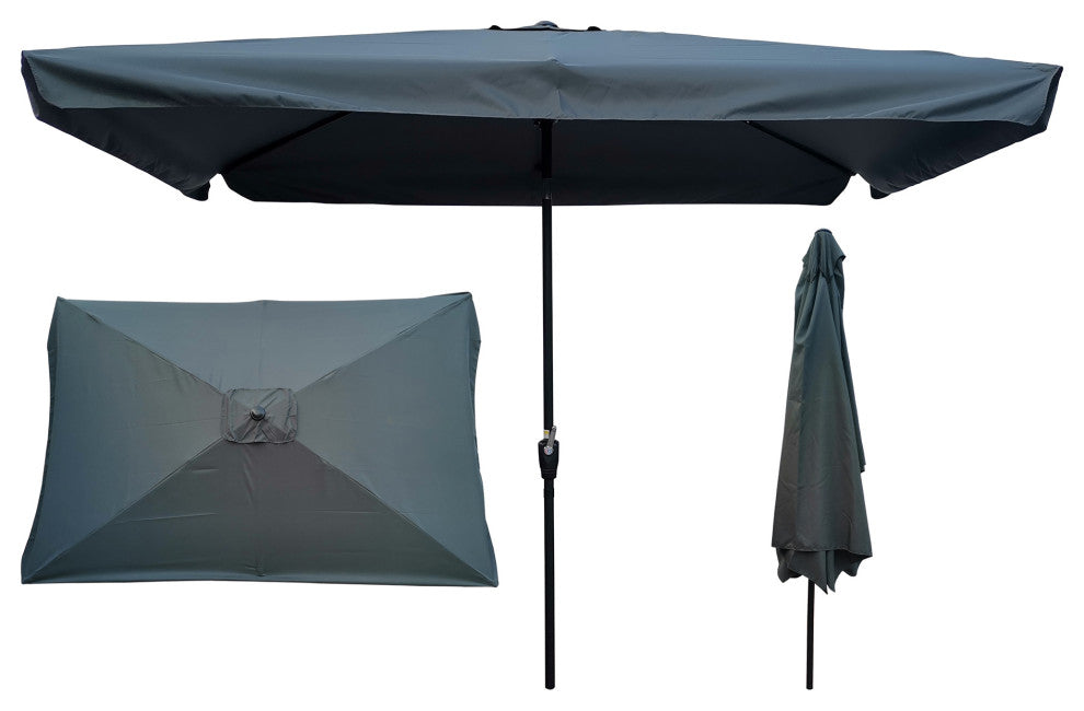 10x7' Outdoor Patio Market Umbrella With Push Button Tilt and Crank, Dark Gray