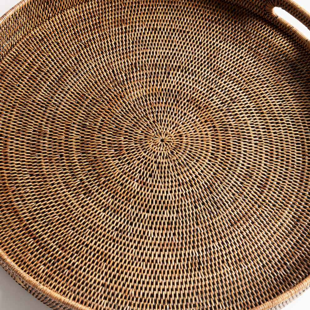 Burma Rattan Round Ottoman Trays, Large