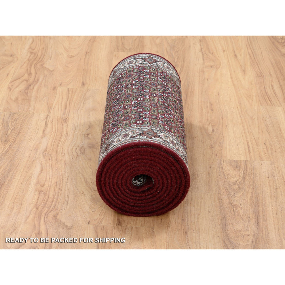 Red Herati Wool and Silk 175 KPSI Hand Knotted Runner Rug, 2'1"x13'10"