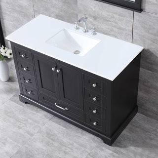 Dukes 48" Espresso Single Square Sink Vanity with Quartz Top, With Mirror