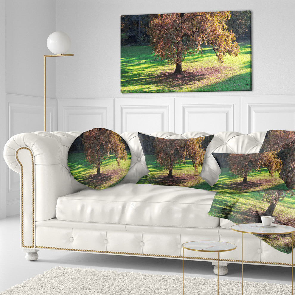Lonely Beautiful Autumn Tree Landscape Printed Throw Pillow, 12"x20"