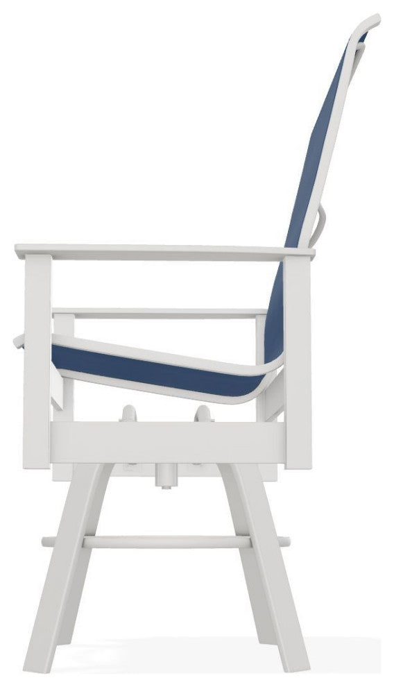 Leeward Sling Balcony Height Outdoor Swivel Armchair, Cobalt/Snow