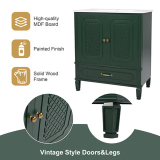 GDF Studio 30" Vintage Vanity With Sink, Drawer & Adjustable Shelf, Dark Green