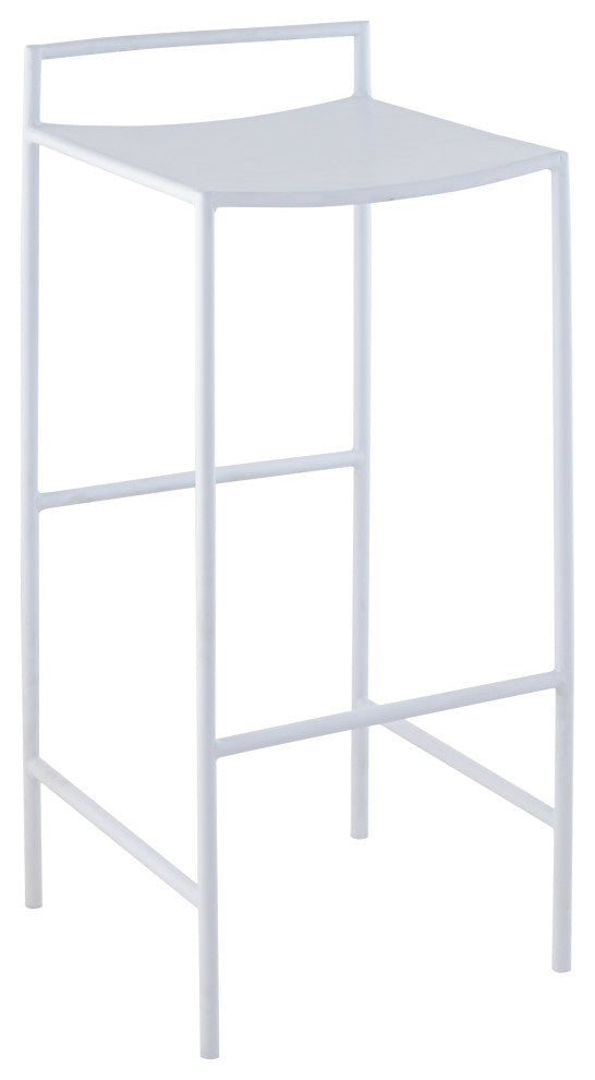 Coastal Contemporary Iron Saddle-Seat Low-Back Bar Stool, Foot Rest