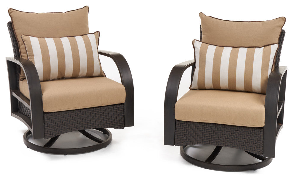 Barcelo 2 Piece Aluminum Outdoor Patio Motion Rotating Club Chairs, Maxim Beige