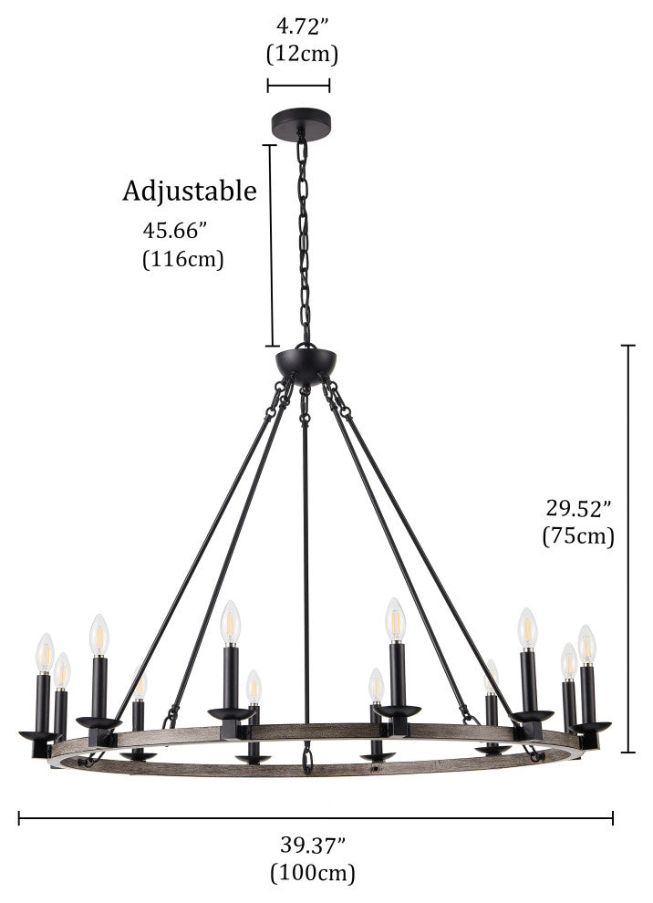 12-Light Wagon Wheel Ceiling Light Candle Style Pendant
