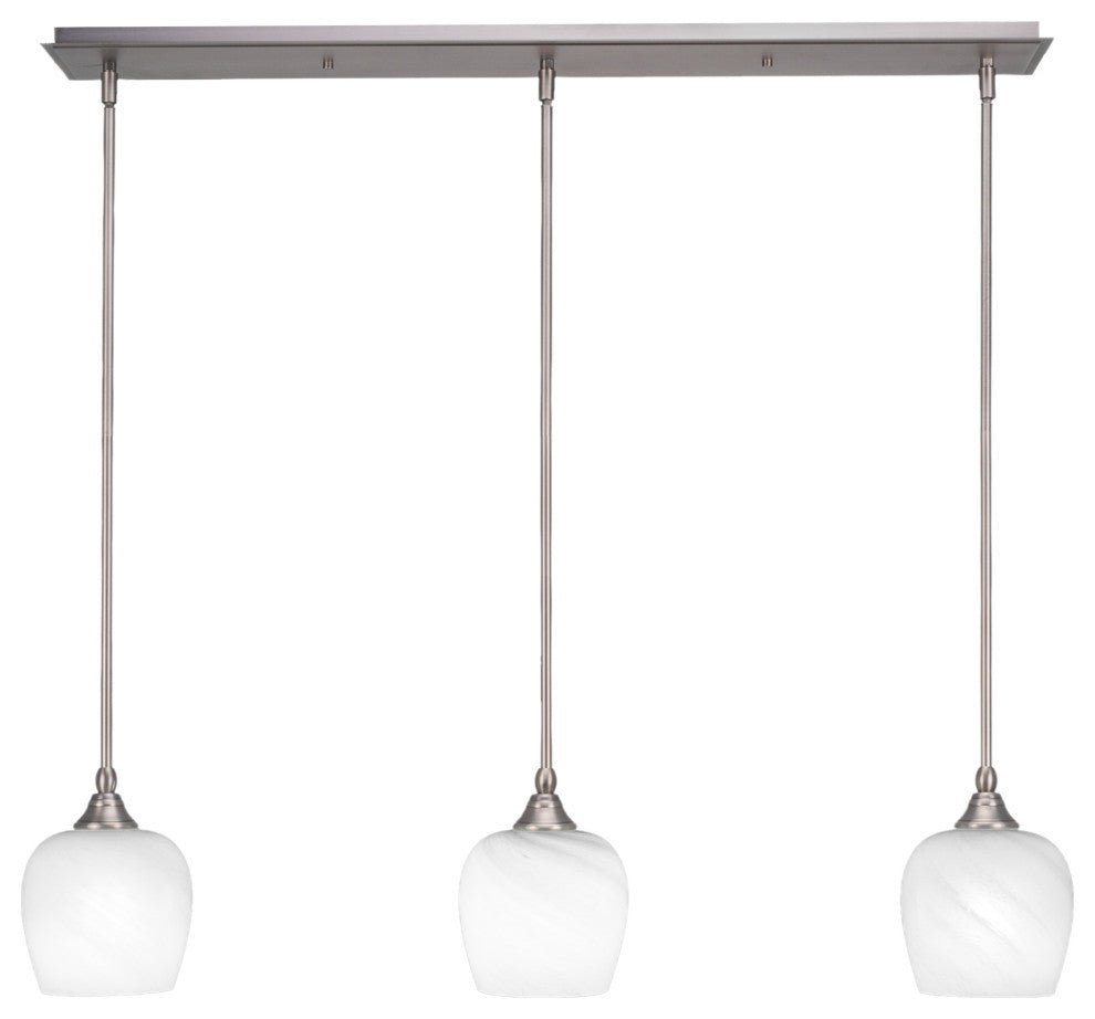 Stem 3-Light Pendalier with Hang Straight Swivel, Brushed Nickel/White Marble