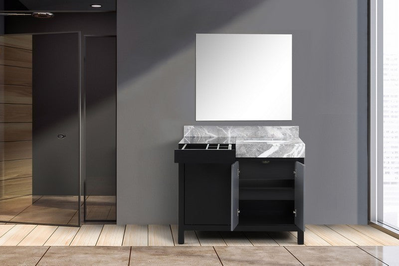 Zilara 42" Black and Grey Vanity, 34" Frameless Mirror
