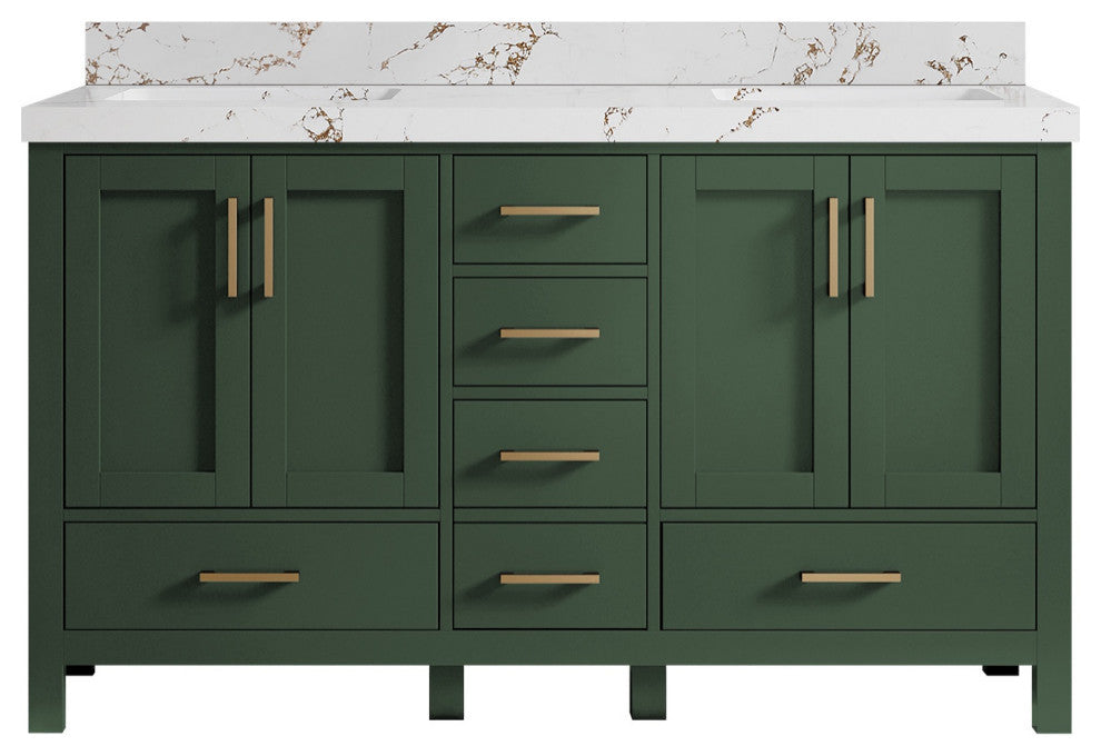 Malibu 60 Double Sink Vanity in Lafayette Green 2" Viola Brown