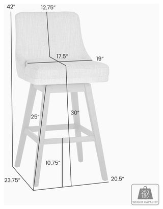 Branson Gray Solid Wood 30" Swivel Barstool, Gray Fabric, Set of 2