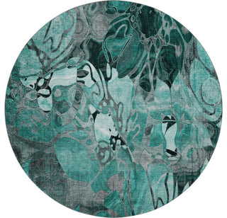 Premium Machine Washable Mayfield AMF558 Teal 8' x 8' Round Rug