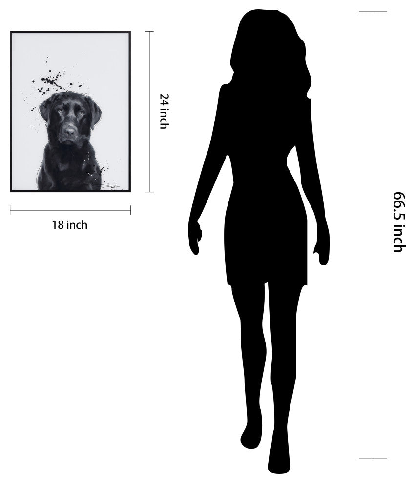 "Labrador Retriever" Black & White Pet Art on Printed Glass with Anodized Frame