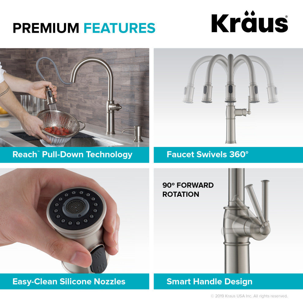 Kraus KPF-1682SFS Traditional Pulldown Kitchen Faucet In Spot Free S. Steel
