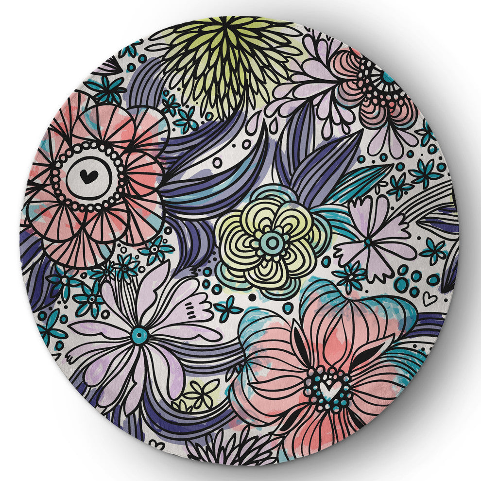 Flower Melange Spring Chenille Rug, Explorer Blue, 5' Round