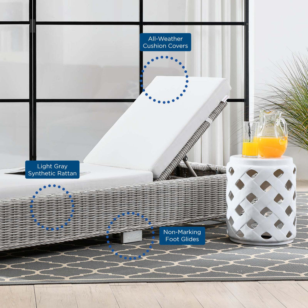 Lounge Chair Chaise, Rattan, Wicker, Gray White, Modern, Outdoor Patio Cafe