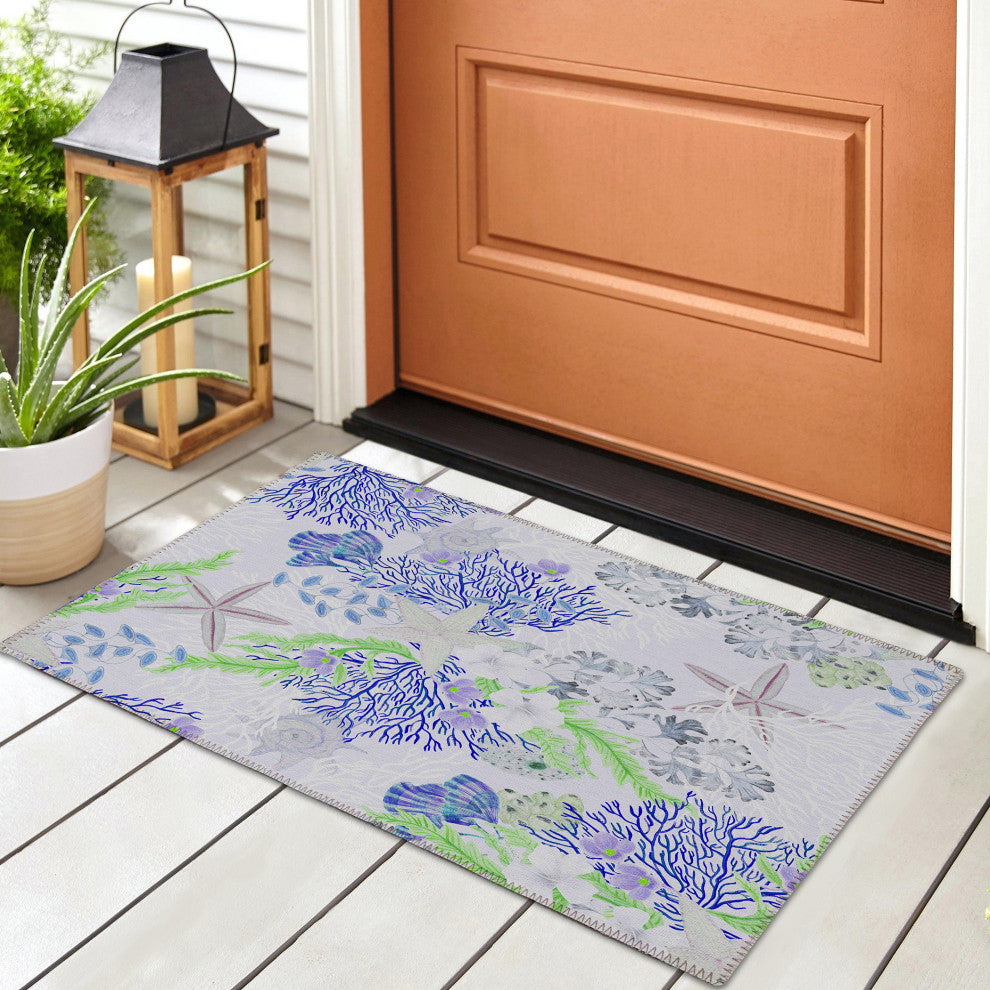 Indoor/Outdoor Seabreeze SZ1 Lavender Machine Washable 1'8" x 2'6" Rug