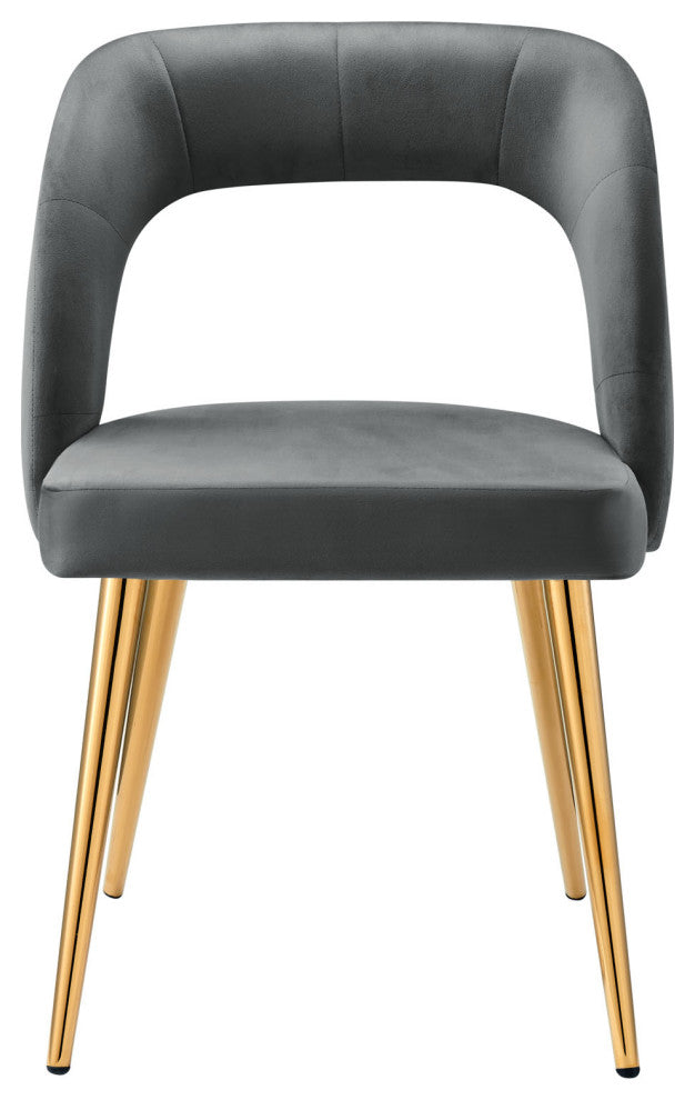 Dining Chair, Set of 2, Gold Gray, Velvet, Modern Cafe Bistro Hospitality