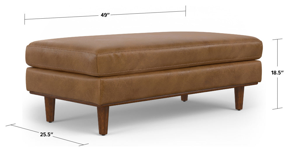 Morrison Large Rectangular Ottoman, Caramel Brown, 49"