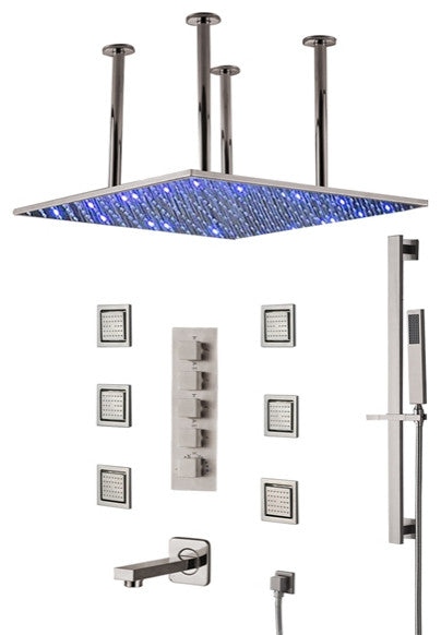Comiso 24" LED Rainfall Shower System and 6 Jetted Body Sprays, Brushed Nickel