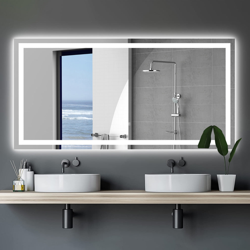72" x 36" Rectangular Frameless Dimmable Wall Mounted LED Bathroom Vanity Mirror