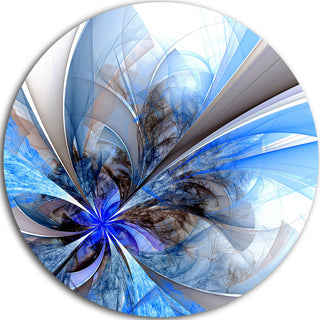Symmetrical Blue Fractal Flower, Floral Large Disc Metal Wall Art, 11"