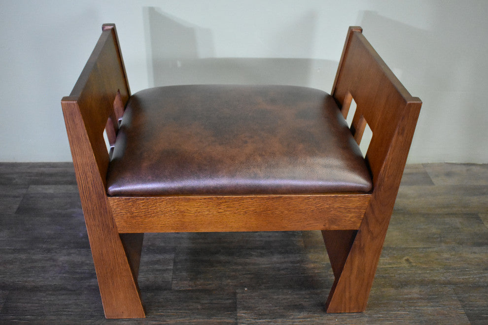 Mission Style Oak and Leather Foot Stool, Model A31