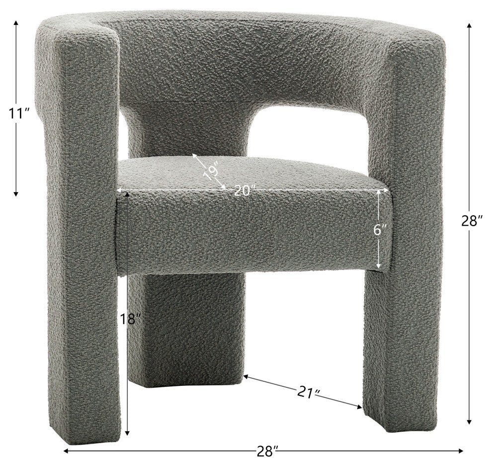 28" Wide Boucle Upholstered Square Armchair, Light Gray