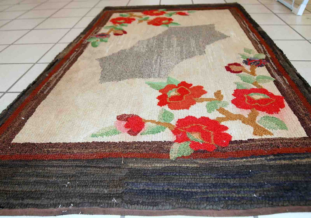 Handmade Antique American Hooked Rug, 2.5'x4.5', 78cmx138cm 1920s