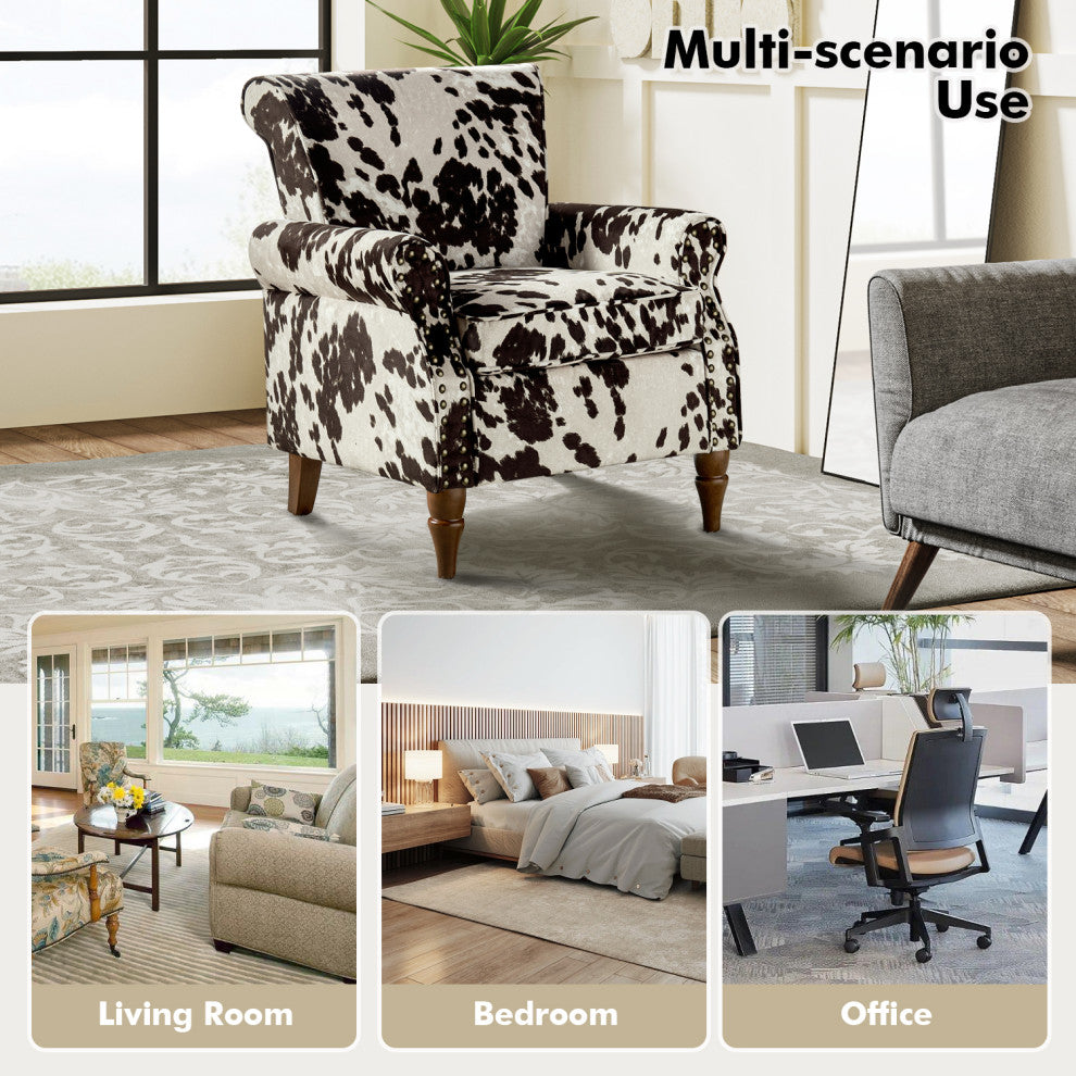 Wooden Upholstered Armchair, Cowhide
