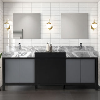 Zilara Black and Grey 84" Double Vanity Set, Monte Chrome Faucet Set