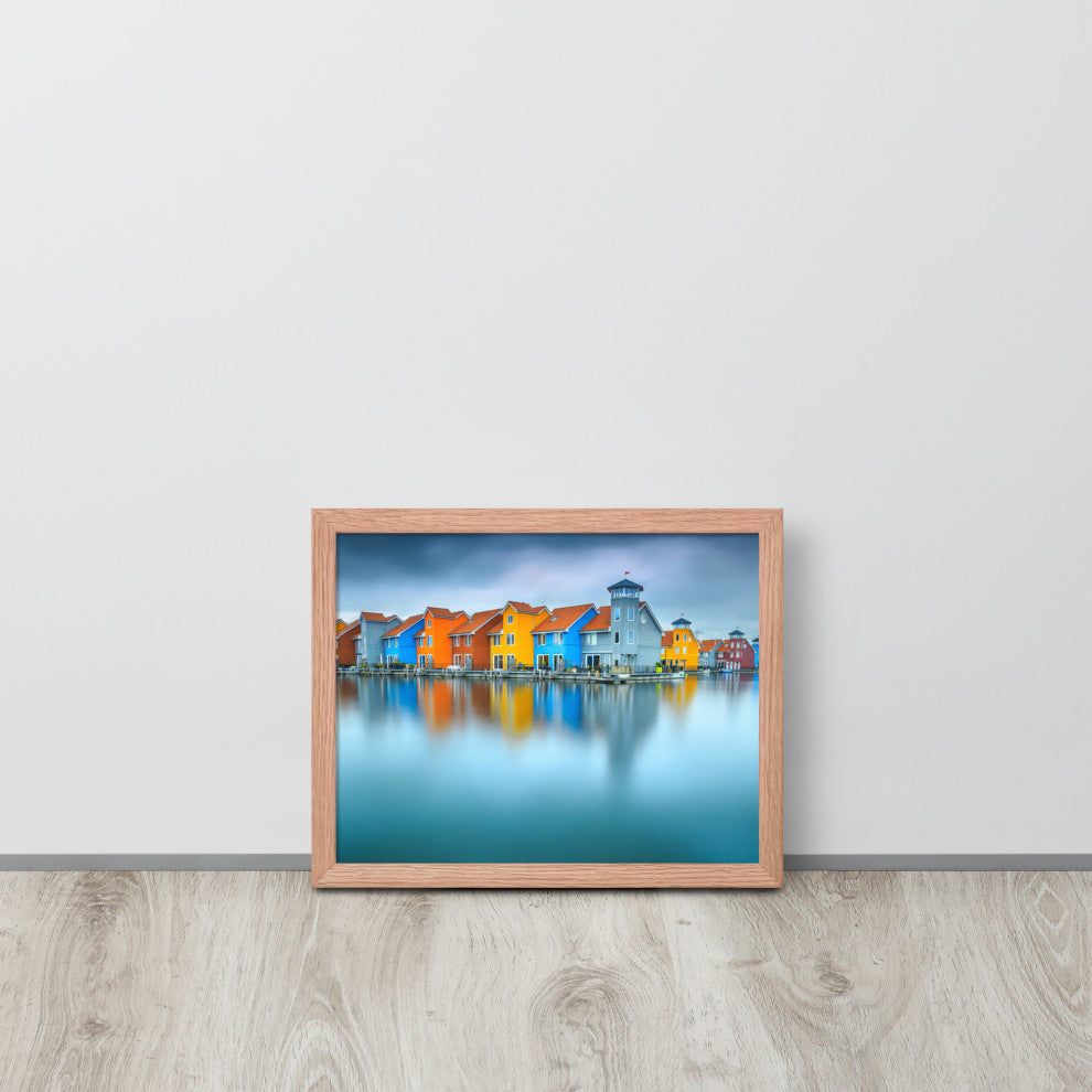 Blue Morning at Waters Edge Landscape Framed Photo Paper Wall Art Prints, Red Oak, 11" X 14"