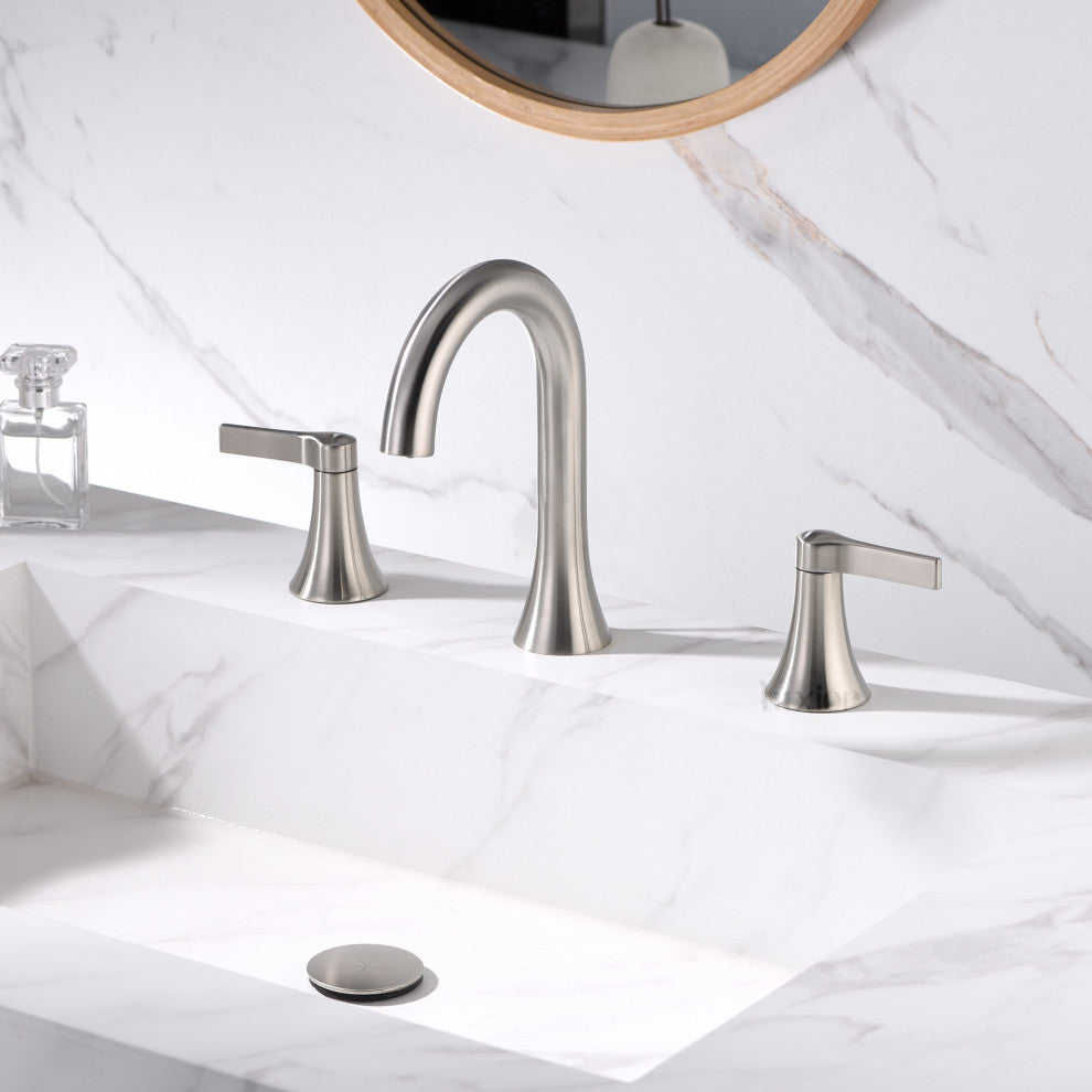 Luxier WSP11-T 2-Handle Widespread Bathroom Faucet with Drain, Brushed Nickel