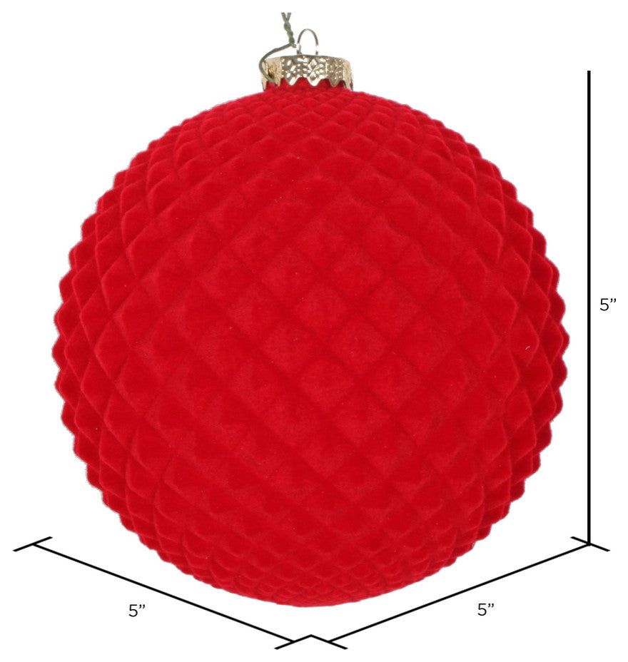 Vickerman Mt197103D 5" Red Flocked Durian Ball Ornament, 2 Per Bag