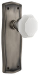 Prairie Plate Privacy Waldorf White Milk Glass Knob, Antique Pewter