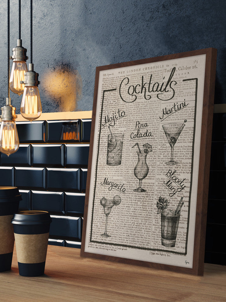 "Cocktail Menu" Framed Painting Print, 16"x24"