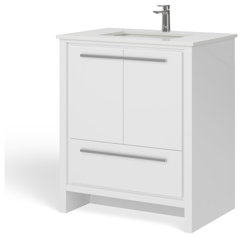 Esconde Bath Vanity, High Gloss White, 30", Single Sink, Freestanding