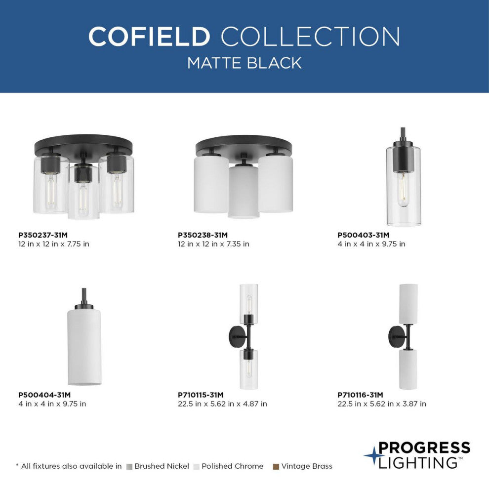Cofield Collection Two-Light Matte Black Transitional Wall Sconce Vanity Light