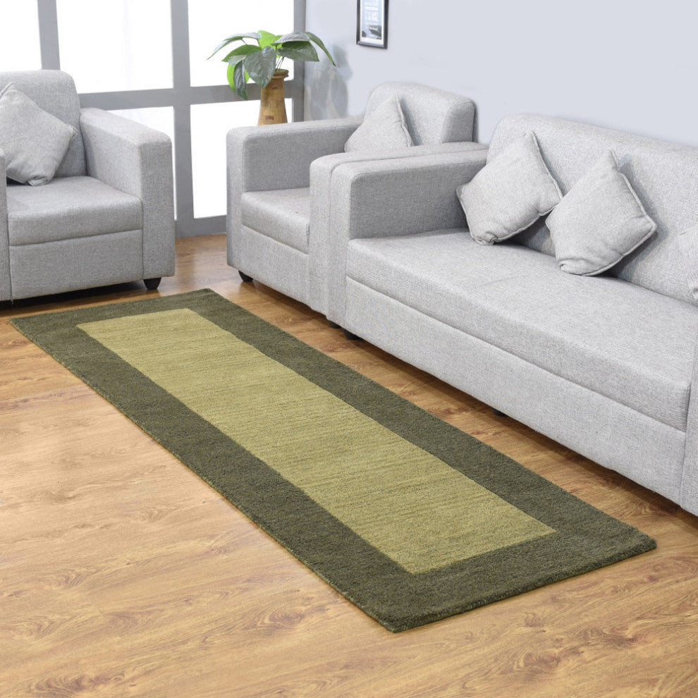 HAND TUFTED WOOL ECO-FRIENDLY AREA RUGS-Green Color, Contemporary Design
