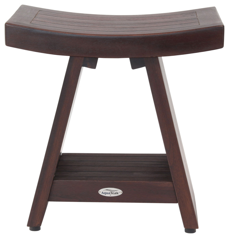 18" Asia Mocha-Shield Teak Shower Bench With Shelf