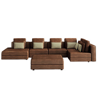 112.7" Modular Sectional Sofa with Chaise Lounge and Ottoman, Brown