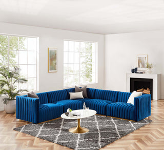 Conjure Channel Tufted Performance Velvet 5-Piece Sectional, Gold Navy
