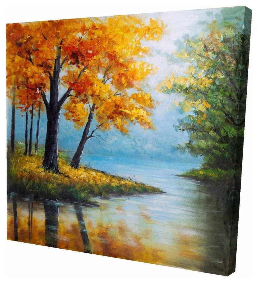 Fall Trees at the Water's Edge, Fine Art Gallery Wrapped Canvas, 24"x24"