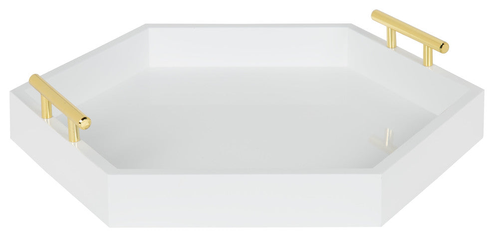 Lipton Hexagon Decorative Tray with Metal Handles, White, Gold