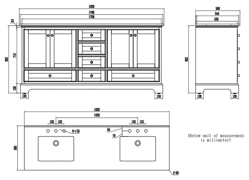 72 inch Matte Plywood Freestanding Bathroom Vanity Set Integrated Ceramic Sink
