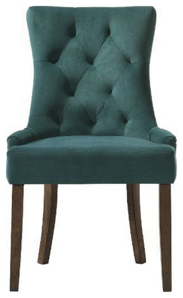 Benzara BM280325 Esme 24" Solid Wood Dining Chair Velvet Tufted Set of 2, Green