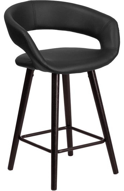 Brynn Series 24'' High Black Vinyl Counter Height Stool With Wood Frame