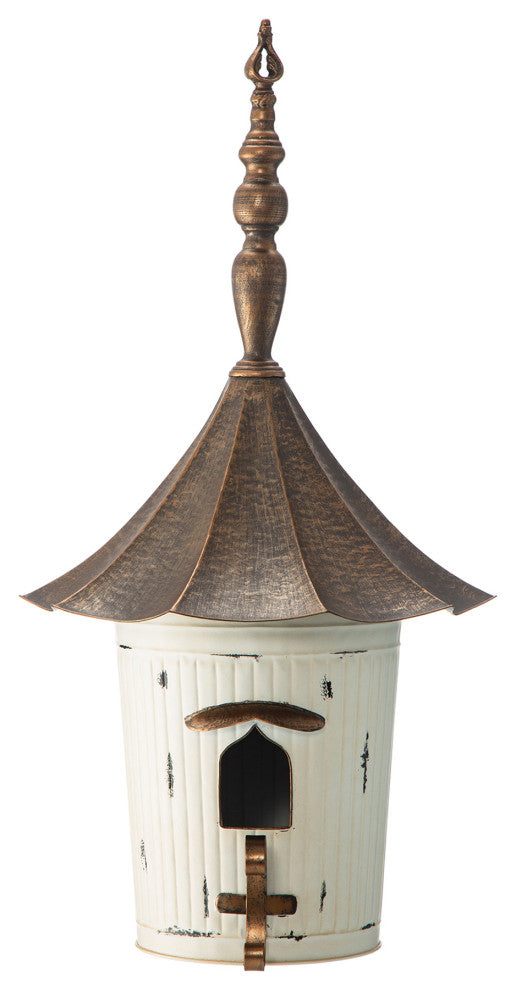 29.75"H Farmhouse Washed White Distressed Metal Pagoda Birdhouse