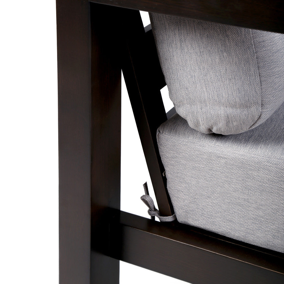 Paradise Outdoor Dark Eucalyptus Wood Lounge Chair With Gray Cushions